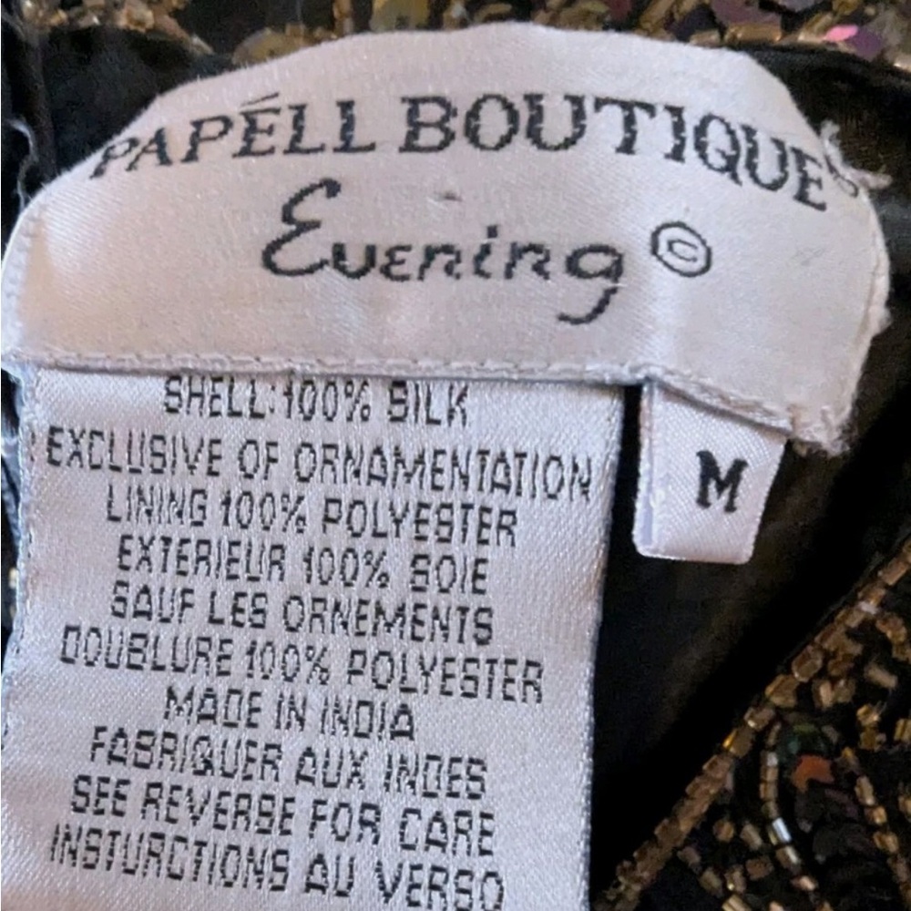 Vintage Silk Papell Boutique Beaded Sequin Evening Top S Black Gold Iridescent - Picture 8 of 8